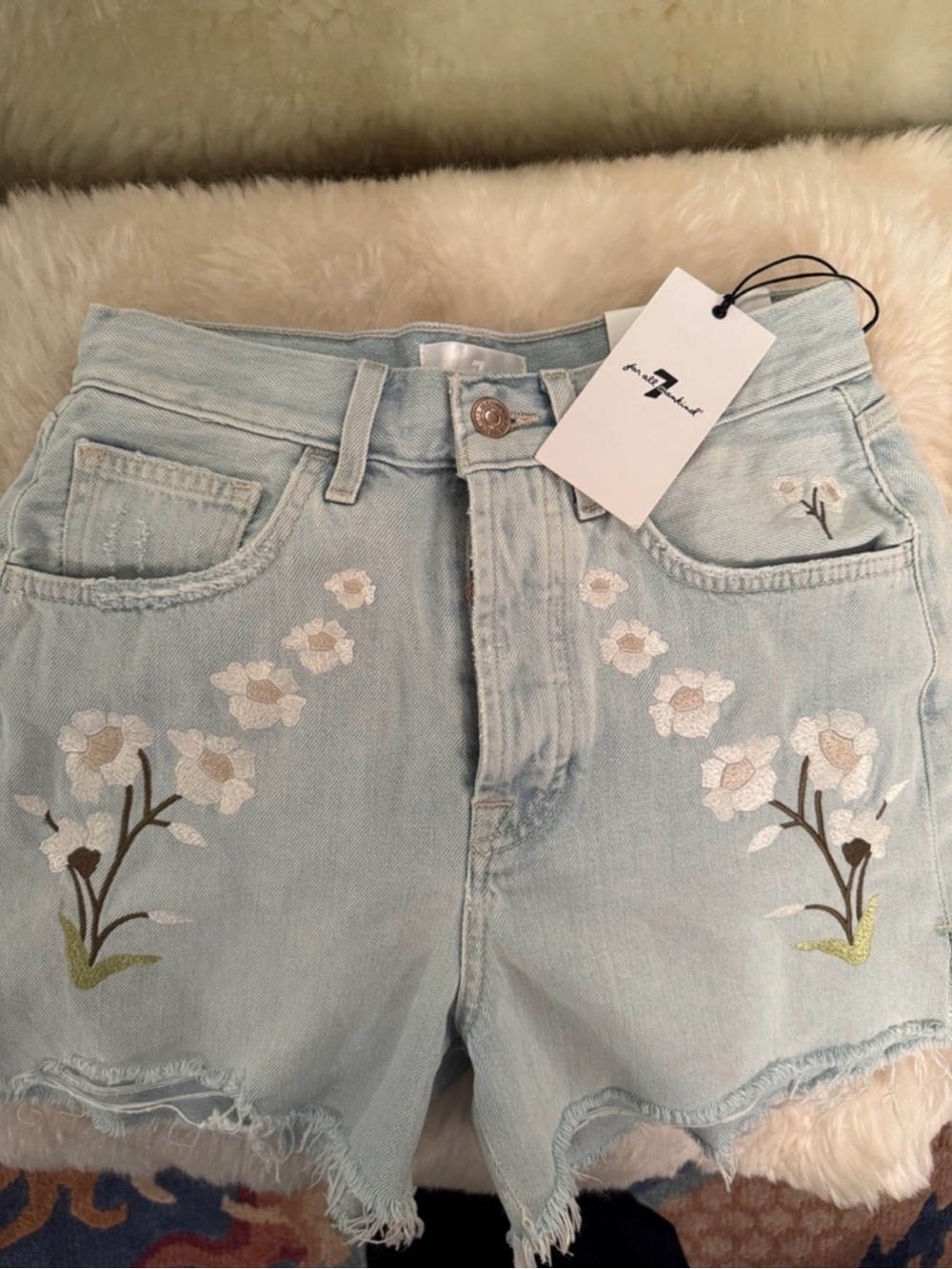 7 For All Mankind * Easy Ruby Cut Off Shorts * Floral Embroidered